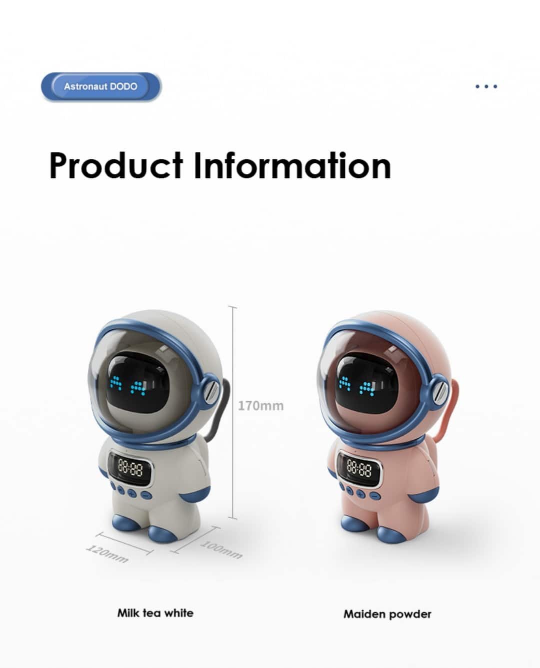 ลำโพงไร้สายขนาดเล็กอัจฉริยะ Minimality Smart Astronaut Speaker AI Robot พร้อมฟังก์ชันนาฬิกาปลุก ไฟกลางคืน - Image 7